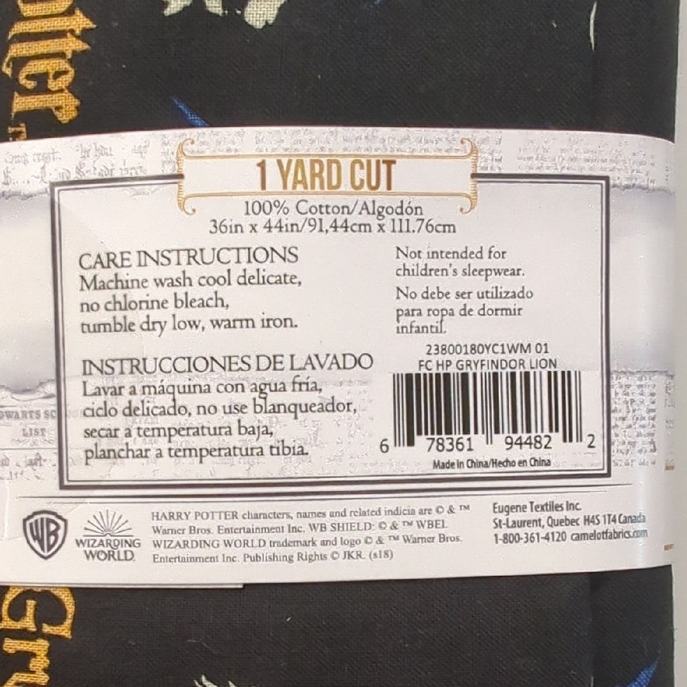 Harry Potter Wizarding World 1 Yard Black Fabric with Gold and Blue Accents - Picture 3 of 3